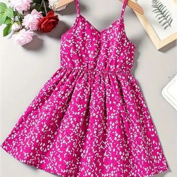 BAESD Girls Floral Printed Shoulder Straps Fit & Flare Dress-picture-41