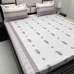 Pure Decor Grey & Pink Ethnic Motifs Queen Bedsheet with 2 Pillow Covers-11