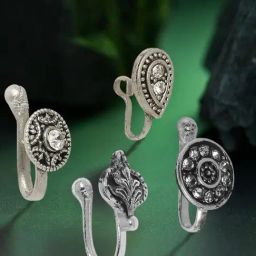 OOMPH Combo of 4 Oxidised Silver Ethnic Non-Piercing Nose Pin-16