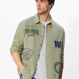 The Souled Store Green Cotton Relaxed Fit Printed Shirt-image-77