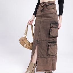DressBerry Women Urban Dope Cargo Style Front Slit Straight Maxi Skirt-picture-14