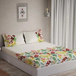 DDecor Red & White Cotton 145 TC King Bedsheet with 2 Pillow Covers-image-69