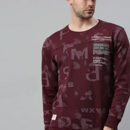 showoffff SHOWOFF Maroon Cotton Slim Fit Printed Sweatshirt-picture-33