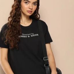 Difference of Opinion Black Cotton Graphic Print T-Shirt-image-114