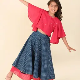 Fabindia Kids Pink & Blue Printed Lehenga With Choli-image-33