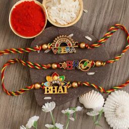 eCraftIndia Set of 3 Multicolor Veera, Bro, Bhai, Brother Theme Fancy Rakhis-image-14