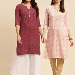 Rangita Maroon & Peach Floral Print Straight Kurta - Pack OF 2-image-25
