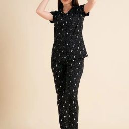 Sweet Dreams Black Cotton Printed Pyjama Set-image-23