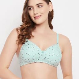 Clovia Blue Cotton Printed T-Shirt Bra-picture-46