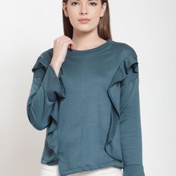 Belle Fille Women Teal Solid Sweatshirt-image-88
