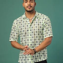 Rigo Green Regular Fit Floral Crochet Shirt-image-37