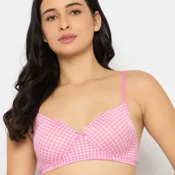 Clovia Pink Polyamide Regular fit Checkered Bra Sets-picture-33