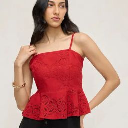 LOV by Westside Red Lace Design Peplum Top-picture-23