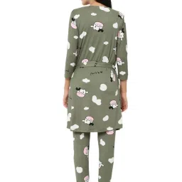 Sweet Dreams Olive Printed Pajama Set With Robe image 2