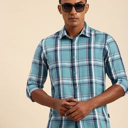Being Human Slim Fit Opaque Pure Cotton Checked Casual Shirt-image-84