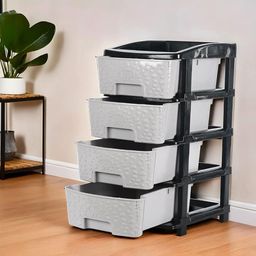 Kuber Industries Black & Grey Textured 4 Tier Organiser-5