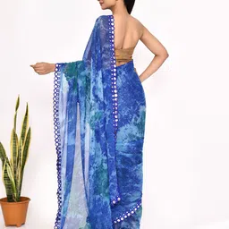 Manu Designer Tie and Dye Pure Chiffon Saree With Mirror Work image 4
