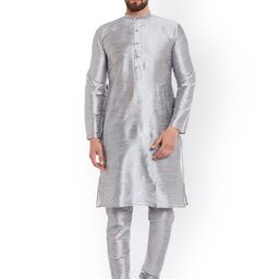 SOJANYA Men Grey Solid Straight Kurta-image-9