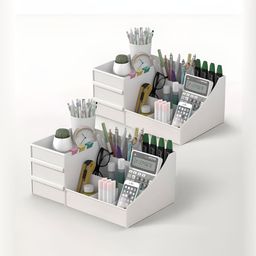 RUBOXA White Set of 2 Regular Desk Organiser Organisers-image-2