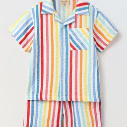 SPUNKIES Boys Striped Pure Cotton Shirt with Shorts-46