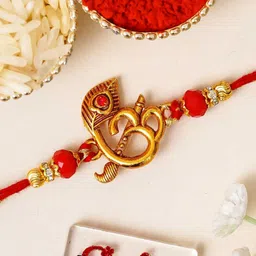 eCraftIndia Stones Studded Peacock Feather Flute Om Design Thread Rakhi-image-47