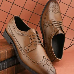 House of Pataudi Men Textured Round Toe Formal Brogues-image-85