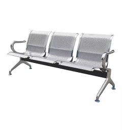 Hospishop Three Seater Chair Mild Steel 58.4x177.8x78.7 cm Solid Back Arm Rest for Waiting Area, Helium-17