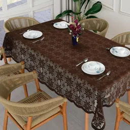 Homerz Coffee Brown Floral Cotton 6-Seater Table Cover-58