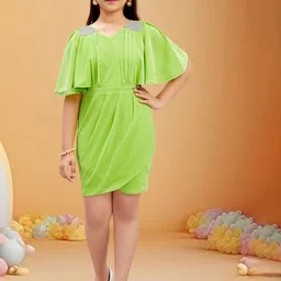 Lei-Chie Girls Flared Sleeves V-Neck Sheath Midi Dress-image-97