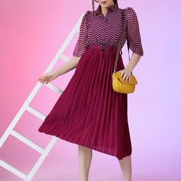 Femvy Print Puff Sleeve Applique Georgette Fit & Flare Maxi Dress-picture-46