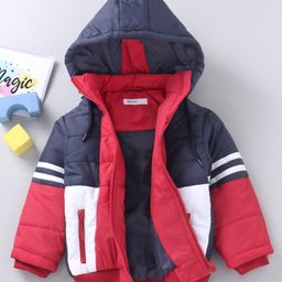 Babyoye Full Sleeves Hooded Jacket Color Block Print- Red-38