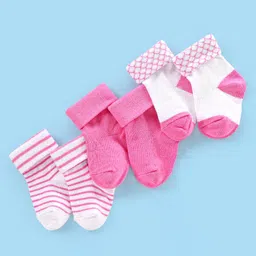 Cute Walk by Babyhug Non Terry Cotton Knit Ankle Length Anti Bacterial Socks Striped Pack of 3 - Pink-picture-1