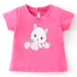 Babyhug 100% Cotton Half Sleeves T-Shirt With Kitty Graphics- Pink-image-72