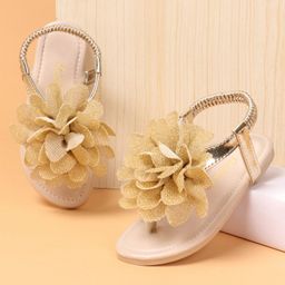 Babyoye Slip On Party Wear Sandals with Floral Corsage & Back Strap - Gold-image-31