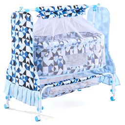 Folding Cradle with Mosquito Net & Wheels - Blue-25