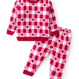 Babyhug Knitted Full Sleeves Sweater Set with Heart & Checks Design - Red & White-image-13