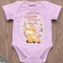 KNITROOT Raksha Bandhan Theme Half Sleeves  I Love My Sister Too Much Text Printed Onesie - Pink-image-55