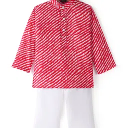 JAV Creations Full Sleeves Leheriya  Printed Kurta With  Pyjama - Red-picture-26
