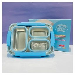 Sanjary Stainless Steel Toyko Table Lunch Box  3 Compartment Leak-Proof BPA Free With Spoon, Chopstick & Fork -710 ML - Color & Design May Vary-18