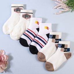 KIDLINGSS Pack Of 3 Striped & Text Printed Anti Bacterial Cotton Socks - White-image-60