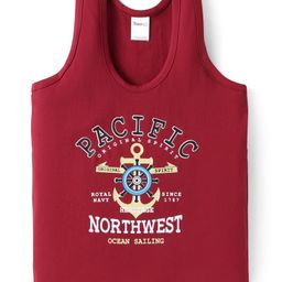 Taeko Single Jersey Knit Sleeveless Vest with Text Print - Dark Red-image-91
