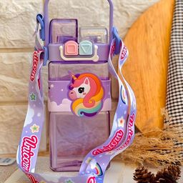 Sanjary520 ml Cartoon design Dual Sipper in 1Water bottle with Handle for kids color design may vary-image-60