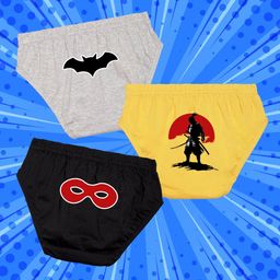 NUSYL Cotton Pack Of 3 Bat Printed Briefs - Grey Yellow & Black-image-66