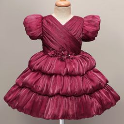 Mark & Mia Woven Half Sleeves Solid Party Dress - Maroon-image-60