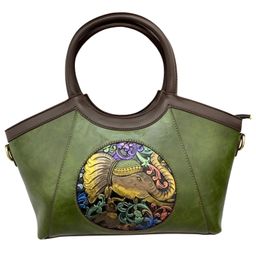 SYGA Women Artisan Embossed Elephant Handbag Horizontal Square Vintage Tote for Daily Match(Green)-picture-26