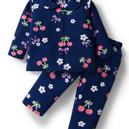 Doodle Poodle Single Jersey Knit Full Sleeves Co-ords Night Suit With Cherry Print - Navy Blue-picture-30