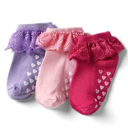 Cute Walk By Babyhug Cotton Knit Anti Bacterial Ankle Length Socks With Lace Detailing & Heart Design Pack Of 3 - Multi Colour-picture-9