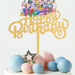 Funcart Arcylic Mickey & Friends Happy Birthday Cake Topper - Golden-image-12