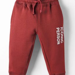 Doreme Knit Full Length Fleece Woollen Lounge Pant With Text Print - Burgundy-picture-5