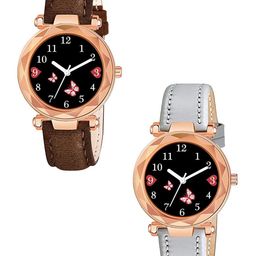 CSAMON Women Pack of 2 Round Dial & Analogue Watch GR379RG BFly BRO Vel GREY L-image-47